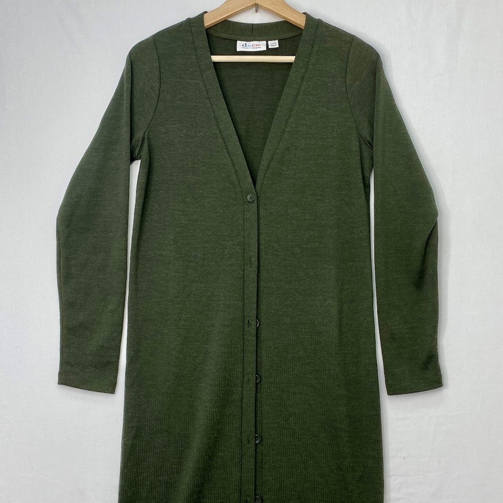 Denim & Co Womens XXS Long Duster Knit Cardigan Button Front Olive Green Long Sl